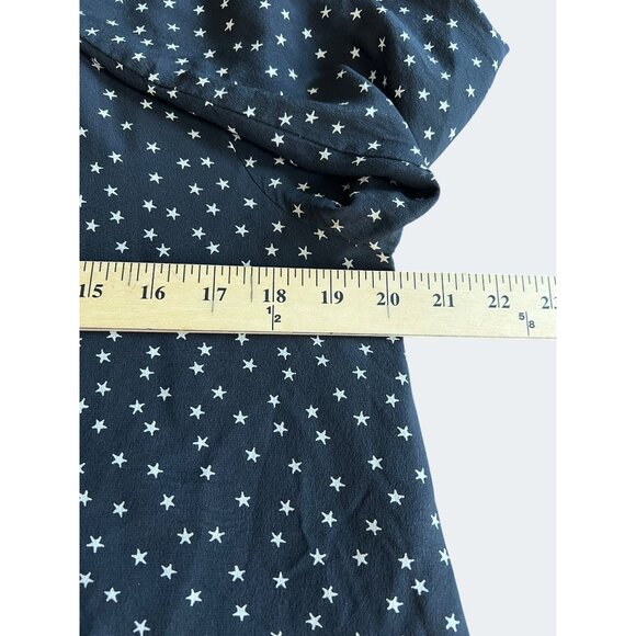 Madewell Black Star Scatter Silk V-Neck Button-Back Long Sleeve Dress Size Large - Picture 2 of 16